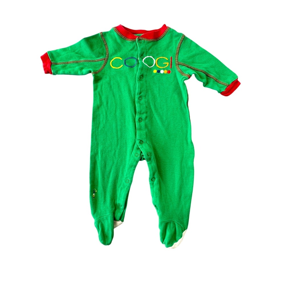 Coogi Baby Boys Green Red Cotton Footed Sleeper Romper One Piece 3-6M